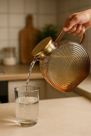 Qerhome Borosilikat Cam Amber Salyangoz Desenli Cam Demlik & Sürahi 2000 Ml