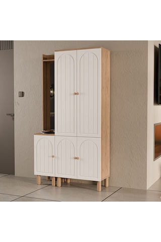 Set 5089-5084 Rapsody Sol Aynalı 5 Kapaklı Membran 5 Askılı Bohem Portmanto Sepet-beyaz Beyaz - Meşe