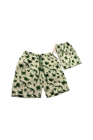 Benitto Kids Baskılı Erkek Çocuk Deniz Şortu Çanta Hediyeli 7031 Ekru