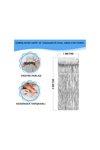 Gümüş Renk Ekstra Metalize Parlak Saçaklı Arka Fon Perde İthal A Kalite 1x2 Metre Açık Bej