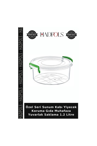 Özel Seri Sunum Kabı Yiyecek Koruma Gıda Muhafaza Yuvarlak Saklama 1.2 Litre Yeşil
