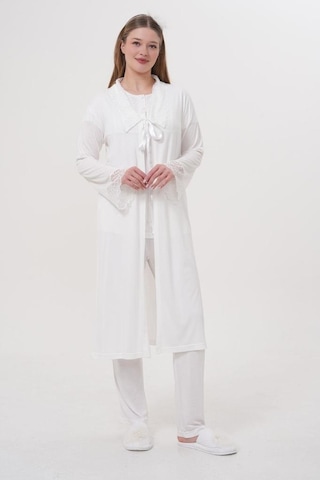 Mecit Pijama Mecit 1541 Bayan Hamile Lohusa Ekru Uzun Sabahlık Pijama Takımı