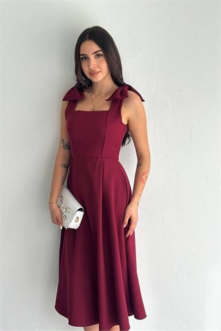 Dipmoda Kadın Askılı Fiyonk Detaylı Kloş Elbise Dpk4185 Bordo