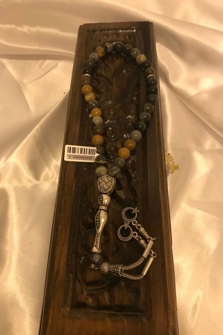 Jasper Tespih Doğal Taş Tesbih Gümüş İmameli Ahşap Kutulu Çok Renkli