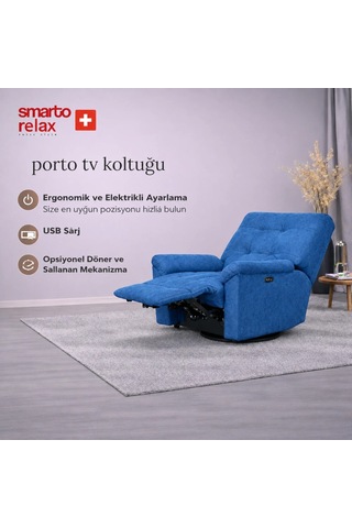 Smarto Relax Porto Comfort Elektrikli Döner Sallanan Tv Koltuğu Kontrol Panelli Ergonomik Polyester Baba Koltuğu Kahverengi