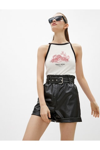 Koton Baskılı Atlet Halter Yaka Şerit Detaylı Fitilli Tanktop Kırık Beyaz 1yal38062ık Ekru