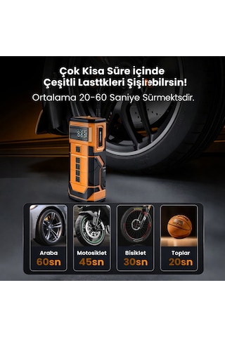 Harvox Hxac-003 10.000 Mah Akü Takviyeli Hava Kompresörü Şarjlı Digital Göstergeli Araç Lastik Şişirme 150 Psı