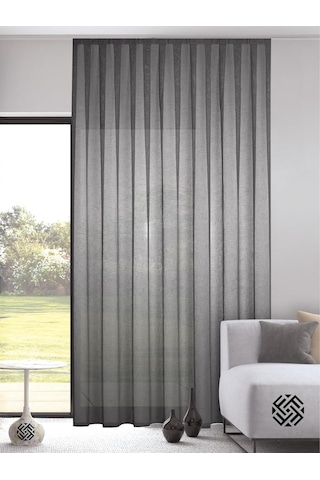 Gri Keten Görünümlü Düz Ekstraforlu Tül Perde, 250x250 Cm Çok Renkli