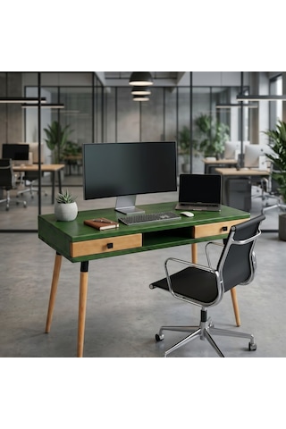 Mobenta Modest Desk: Masif Çalışma & Laptop Masası 2 Çekmece 1 Bölme - 120x60 Ye-tk Yeşil-ahşap