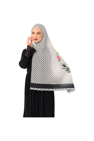 Zaytoon Şal Kefiye Püskülsüz Yeşil Zeytin Dalı Dijital Baskılı Filistin Şal S100043 Çok Renkli