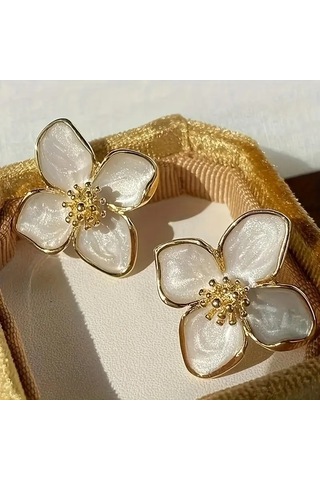 Bohemian Çiçek Desenli Küpe Altın Kaplama