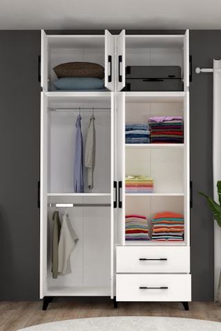 Ediz Sekiz Kapaklı İki Çekmeceli Beyaz Gardırop Xl