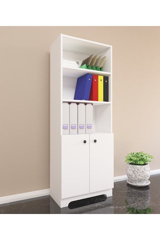 Nur Mobilya 4'lü Kapaklı Kitaplık Ofis Dolabı Beyaz