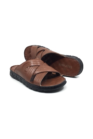 Taşpınar 200 Hakiki Deri İçi Dışı Ortopedik Erkek Yazlık Rahat Terlik 40-45 Taba