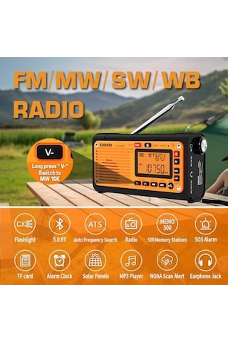 XHDATA D-608WB FM/SW/MW/NOAA Çok Bantlı Taşınabilir Acil Durum Radyosu