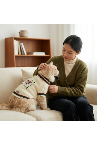 Lady Fify Kedi Ve Köpek İçin Aslanlı Krem Kazak