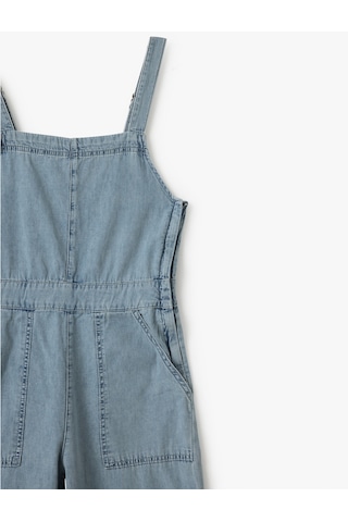 Koton Kare Yaka Cepli Dikiş Detaylı Kolsuz Denim Tulum Açık İndigo 5sal40151md Açık İndigo