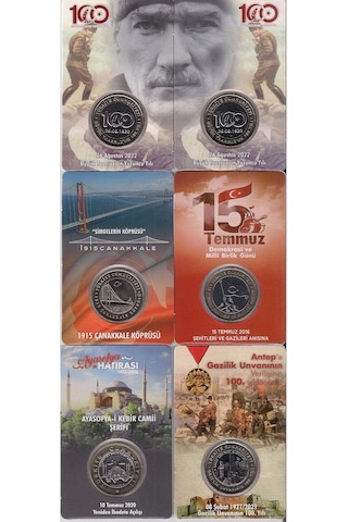 Çanakkale-ayasofya-15 Temmuz-antep-taarruz 6'lı Hatıra Para Kiti Seti