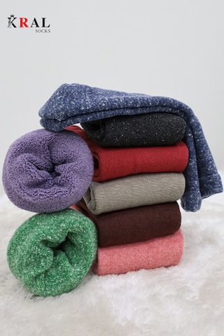 Kral Socks Kadın Termal Yarım Konç Soket Havlu Çorap 4 Çift Kışlık, Sıcak Tutan, Yumuşak Dokulu ASORTİ