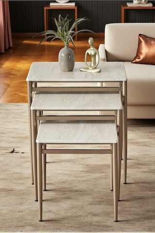 Diva Serisi 1. Sınıf Mebran Mdf 3 Lü Zigon Sehpa Takımı Gold Bronz