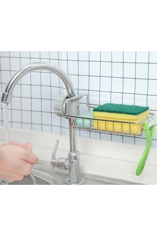 Mutfak Banyo Duş Musluk Üstü Rafı Sabun Sünger Askısı Raf Tek Kat Gri Diğer