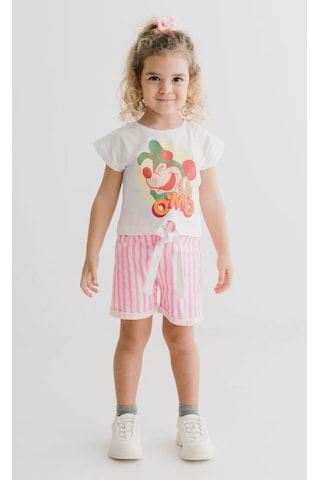 Minnie Mouse Ekru Kız Çocuk Bluz Şort Alt Üst Takım Mn17465 Ekru