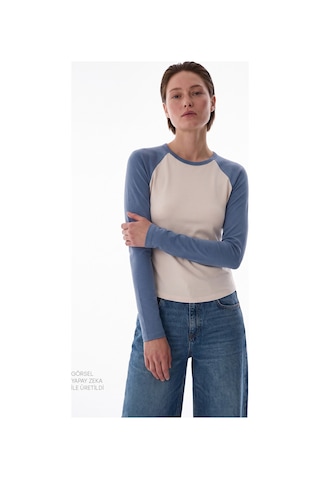 Penti Mavi Raglan Contrast Uzun Kollu Bluz Be68