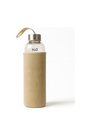 1000 Ml H2o Deri Kılıflı Cam Matara Krem