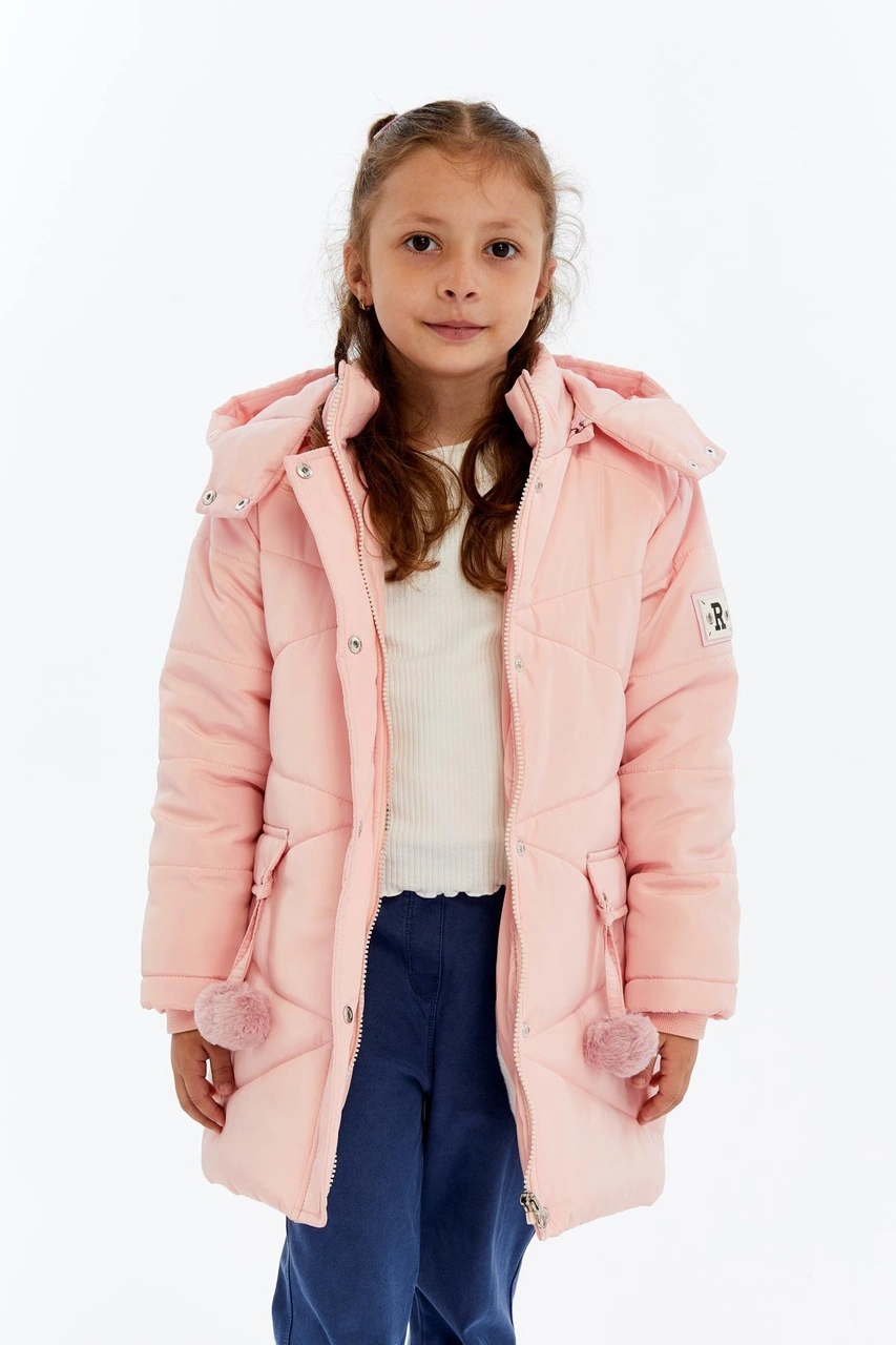 Benitto Kids Kapüşonlu Kışlık Ponpon Detaylı Kız Çocuk Kaban 51354 Pembe