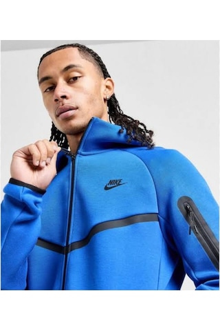 Tech Fleece Windrunner Hoodie Erkek Sweatshirt Mavi
