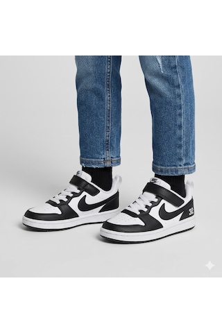 Nike Çocuk Ayakkabısı Court Borough Low Recraft Siyah Beyaz Çocuk Ayakkabısı Spor Ayakkabı Siyah Bey