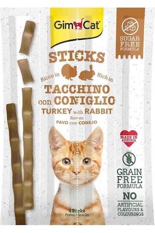 Gimcat Sticks Hindili ve Tavşan Etli Taurinli Tahılsız Kedi Ödül Çubuğu 4'lü 20 G Gimcat Sticks Hindili ve Tavşan Etli Taurinli Tahılsız Kedi Ödül Çubuğu 4'lü 20 G