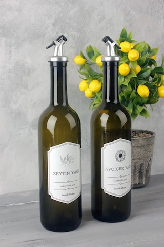 2'li Amber Cam Yağlık 750 Ml Zeytinyağı Ayçiçek Yağı Şiş...