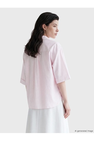 Lcw Comfort Pembe Kaçık Yaka Çizgili Kadın Gömlek