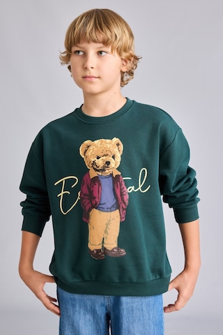 Defacto Oversize Bisiklet Yaka Ayıcık Figürlü Baskılı Uzun Kollu Sweatshirt Erkek Çocuk I3299a826wngn536 Yeşil-gn536