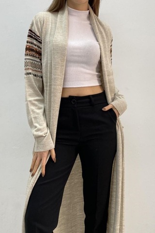 Onno Style Women Kilim Desen Uzun Ceket Taş