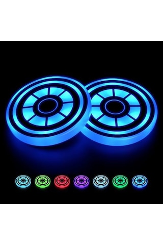 Samdoo 2 Adet Şarjlı Titreşim Sensörlü Led Araba Bardak Tutucu Lambası - 7 Renkli Degrade Araç İçi Dekorasyon Aksesuarı