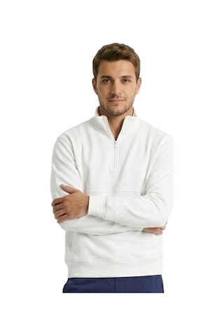 Sportive Nolan Zip Neck Erkek Beyaz Günlük Stil Sweatshirt 26ye0004-kbyz