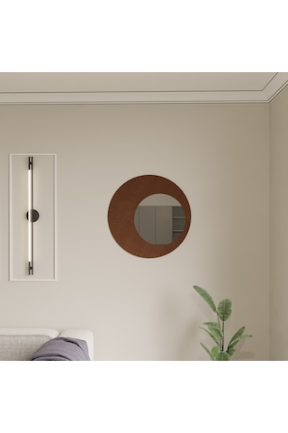 Dekoratif Oval Pleksi Aynalı Ahşap Duvar Dekoru Kahverengi