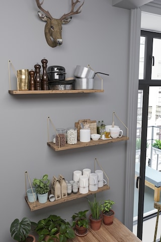 Duvar Rafı Kitaplık Mutfak Banyo Yaşam Alanı 3 'lü Set 15 X 55 Cm Gold Kol Çam