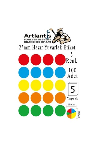 Artlantis 25 Mm Renkli Hazır Yuvarlak Etiket 100 Lü 1 Paket Mix Color Ofis Etiketleri Kendinden Yapışkanlı Nokta Et Genel