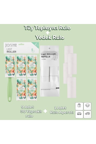 Porsima 3107 Kedi Köpek Tüy Toplayıcı Rulo + 8 Adet Yedek Rulo Ye