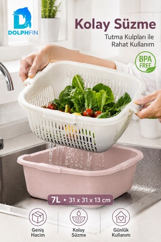 Elit Kare Süzgeç Ve Badya Seti 7 L Bpa Free Beyaz - Mor