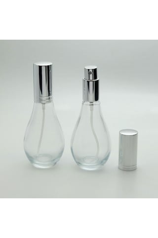 Parfüm Şişesi 70 ML 2 Adet Boş Ampul Şişe Gri Metal Valf ve Kapak