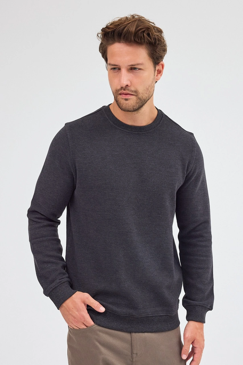 İmza Antrasit Uzun Kol Bisiklet Yaka Düz Pamuklu Comfort Fit Sweatshirt 1013255150 Antrasit