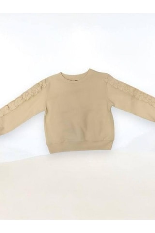 Kız Çocuk Kolları Fırfırlı Bluz-14909 Krem