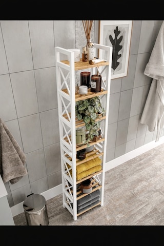 Mini Beyaz Masif Ahşap Dekoratif Banyo Rafı Havluluk Peçetelik 8 Katlı Beyaz
