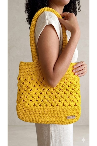 Minastile El Örgüsü Çanta, Örgü Çanta, Handmade Çanta, Tığ İşi Çanta, El Emeği Çanta, Tasarım Çanta. Sarı