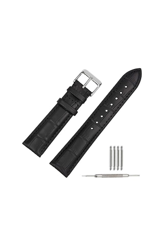 Siyah Kroko Hakiki Dana Derisi Saat Kordonu Kayış 22 Mm