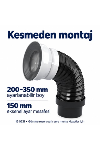 İz Yapı Klozet Pis Su Bağlantı Körüğü 200-350 Mm 90 Mm Çıkış 16 0231 Beyaz - Siyah